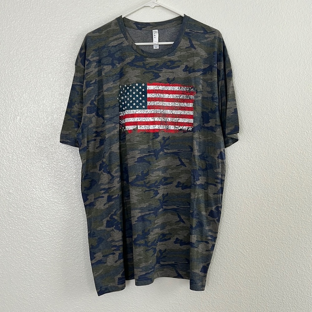 Camo American Flag Short Sleeve Tee - Olive/Blue